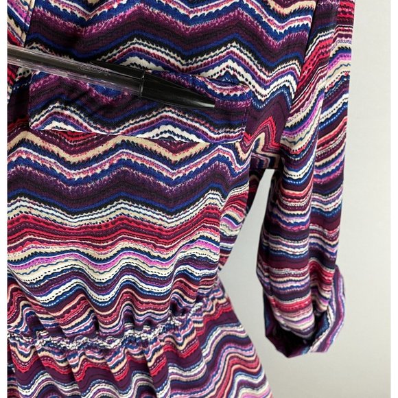 Rue21 Juniors S Chevron Zig Zag V-Neck Elastic Waist Dress Roll Tab Sleeves - Picture 4 of 12